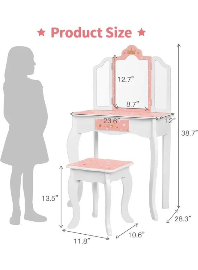 Tooky Toy Princess Vanity Table - Pink/White - 15+ Pcs - Image 2